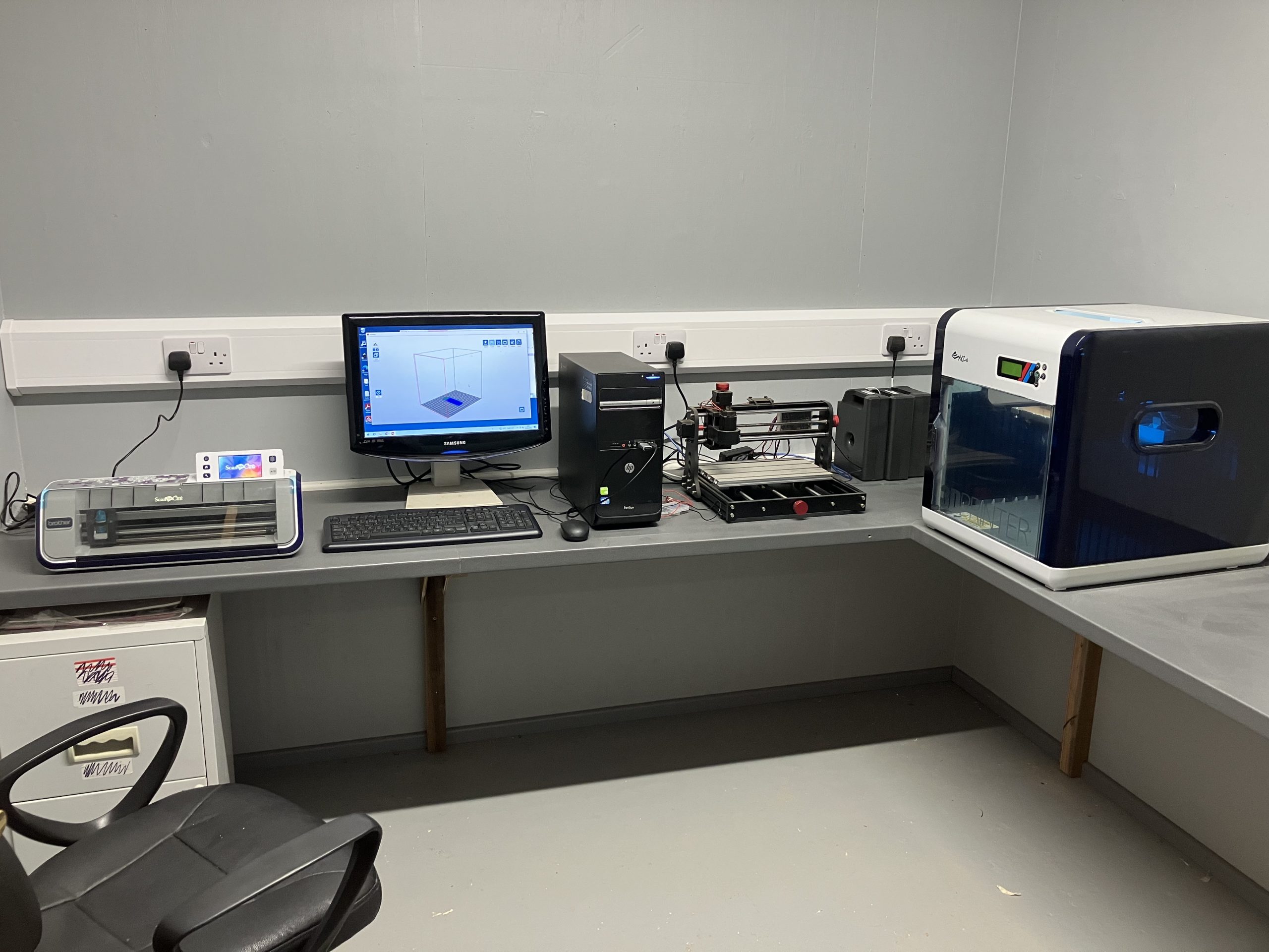 Equipment being set up for digital making at Dunoon Community Shed